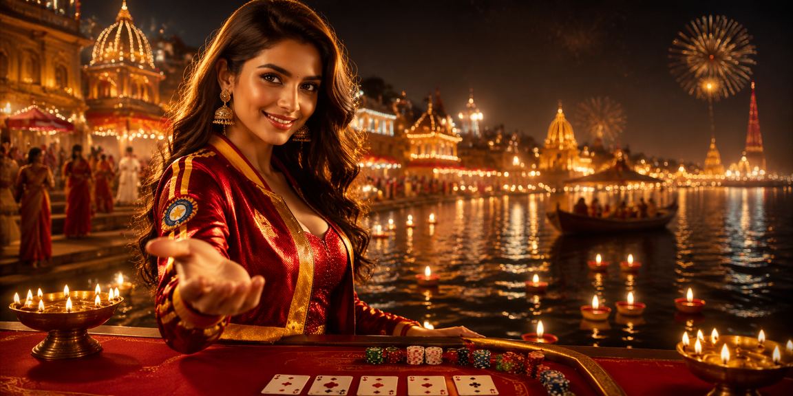 Colorful Diwali festival lottery celebration with Indian cricket theme